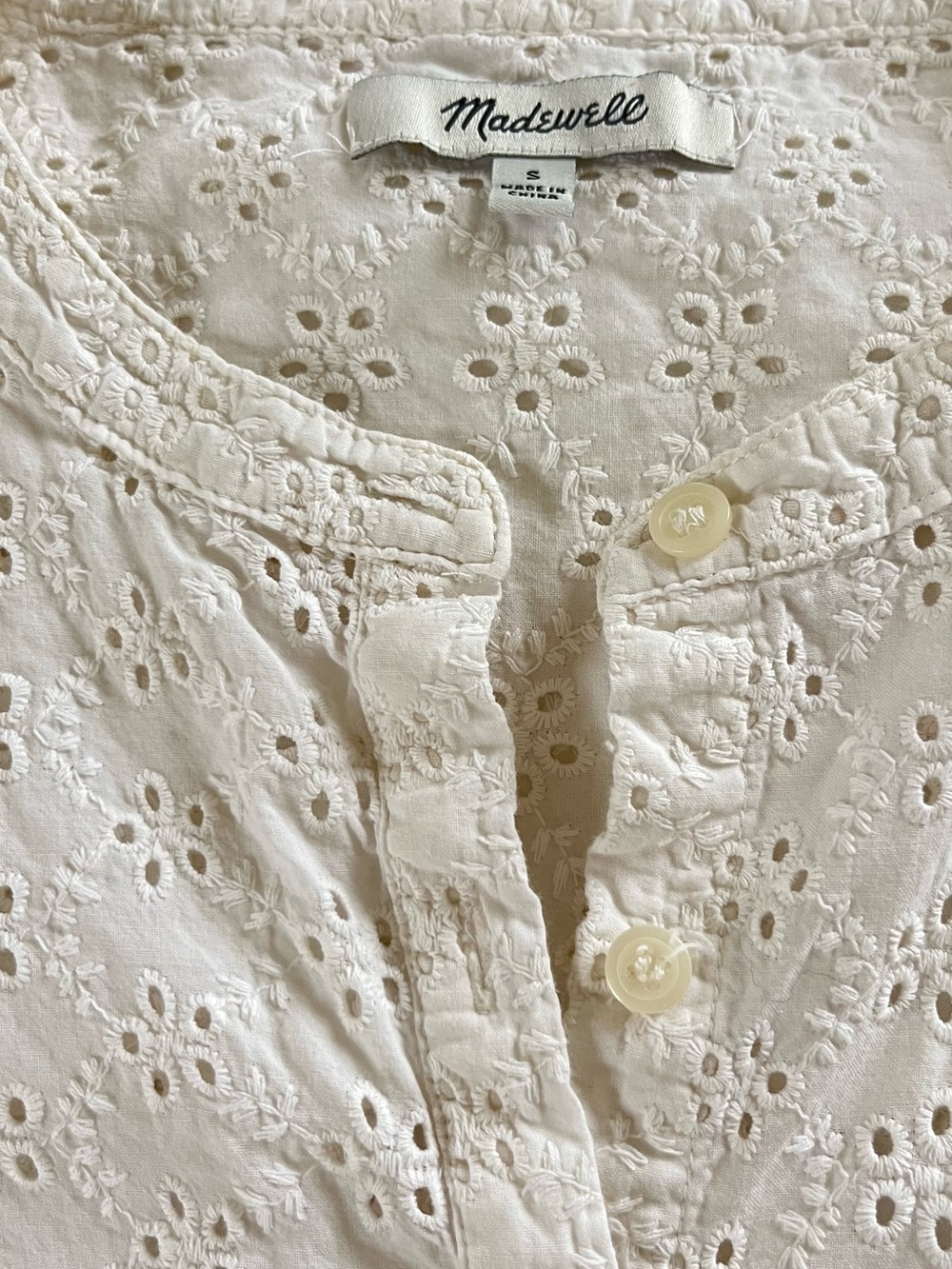 Madewell Cream Eyelet Cotton Button Blouse